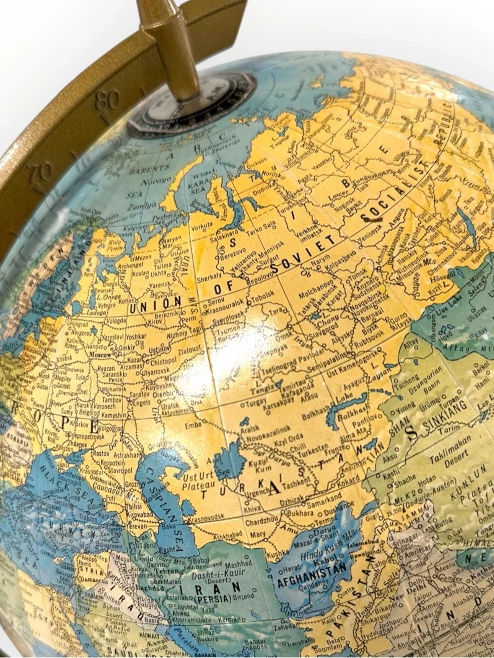Vintage Cram’s Imperial C87 12” World Globe Blue Gold MCM Library Decor USA